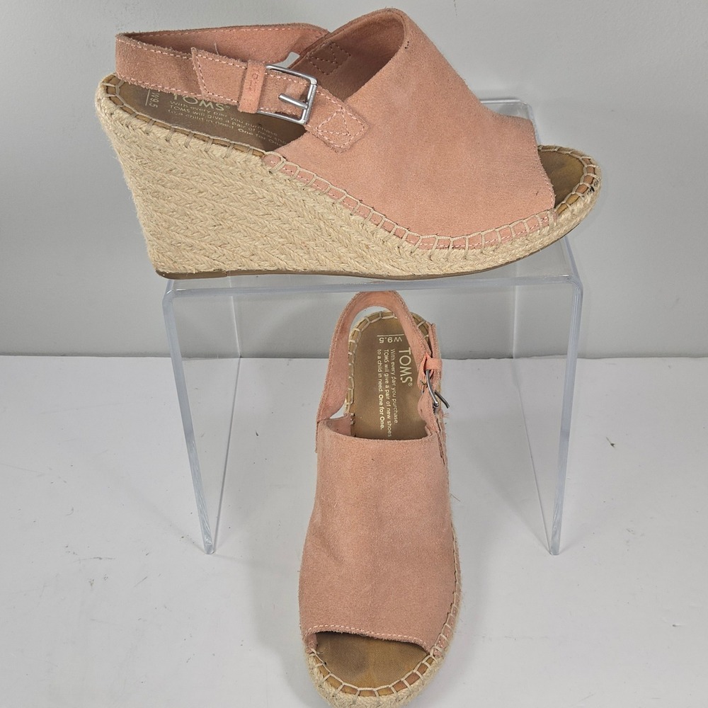 TOMS Monica Peach Suede Espadrille Wedge Sandals Womens 9.5W Slingback Open Toe